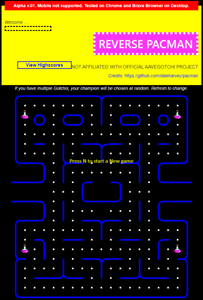 Reverse Pacman Aavegotchi Mini-Game